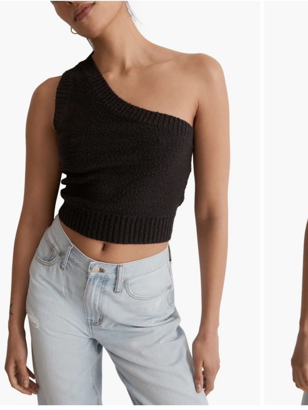 Madewell Black One-Shoulder Knit Crop Top